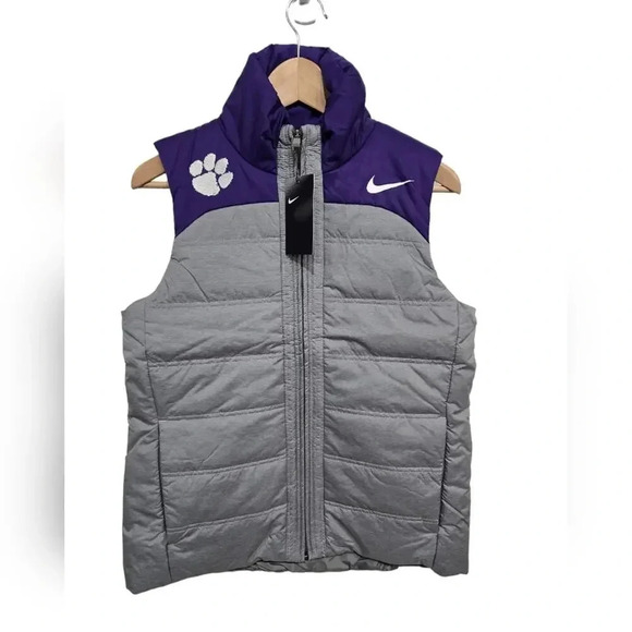 Nike Jackets & Blazers - NWT Nike Clemson Tigers Purple Gray Puffer Vest Womens Medium